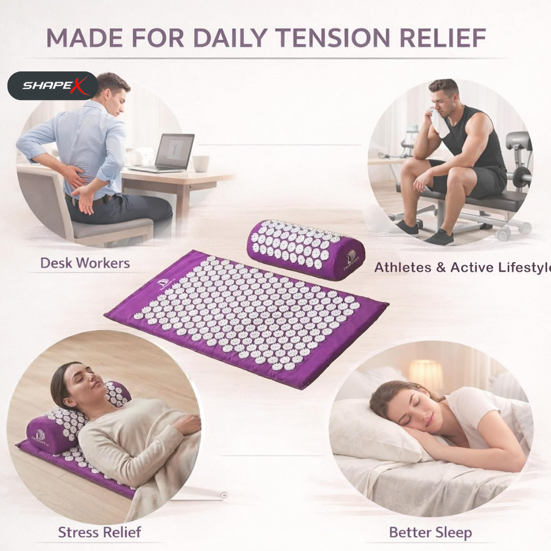 SHAPE X Acupressure Mat & Pillow Set – Relieve Back & Neck Pain, Reduce Stress, Improve Sleep – 10,692 Therapeutic Spikes