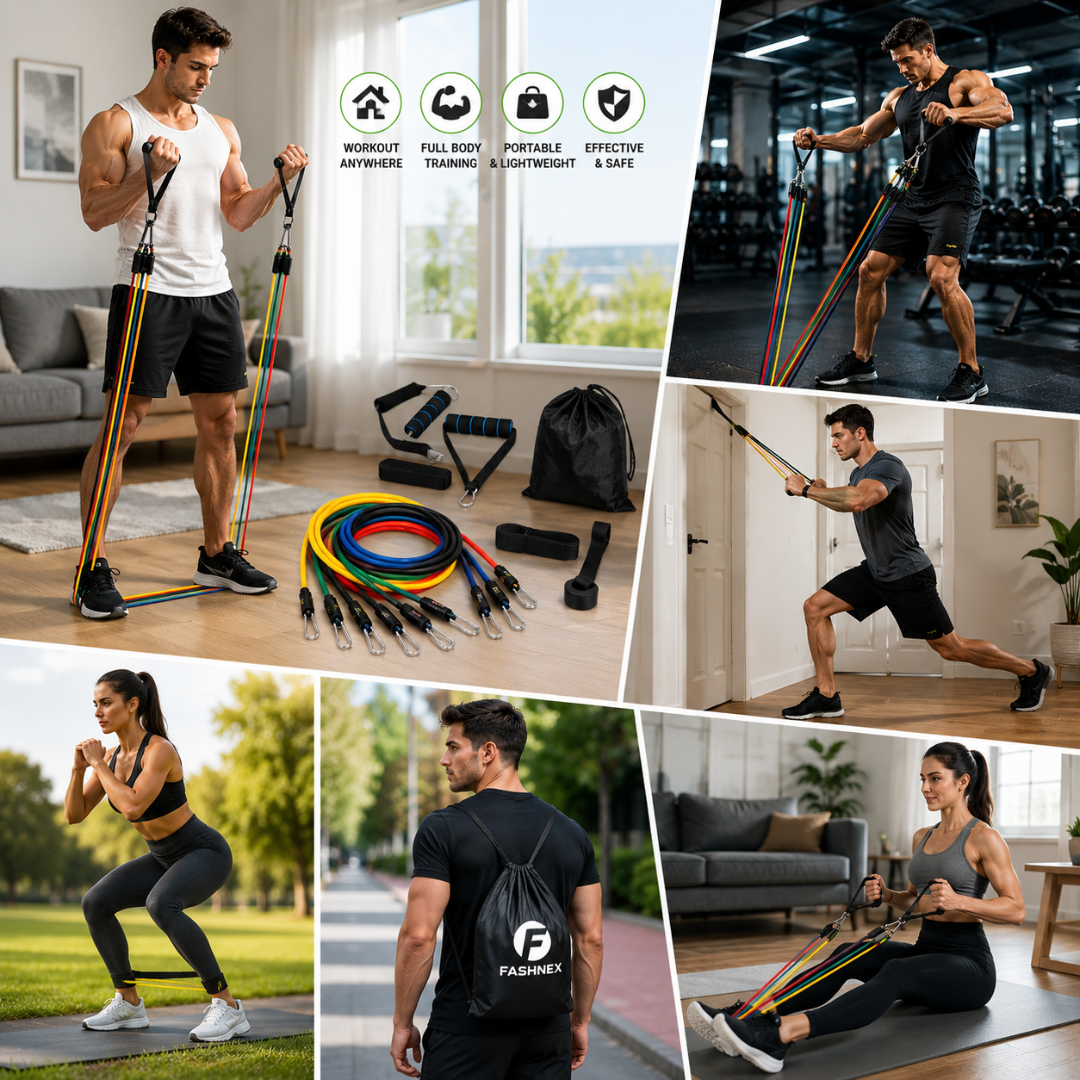 11 Pcs Complete Resistance Bands Set – Full Body Training Kit – Build Muscle, Burn Calories & Train Anywhere - Includes Bands, Foam Handles, Ankle Straps, Door Anchor & Carry Bag – For Home Gym, Travel & All Fitness Levels
