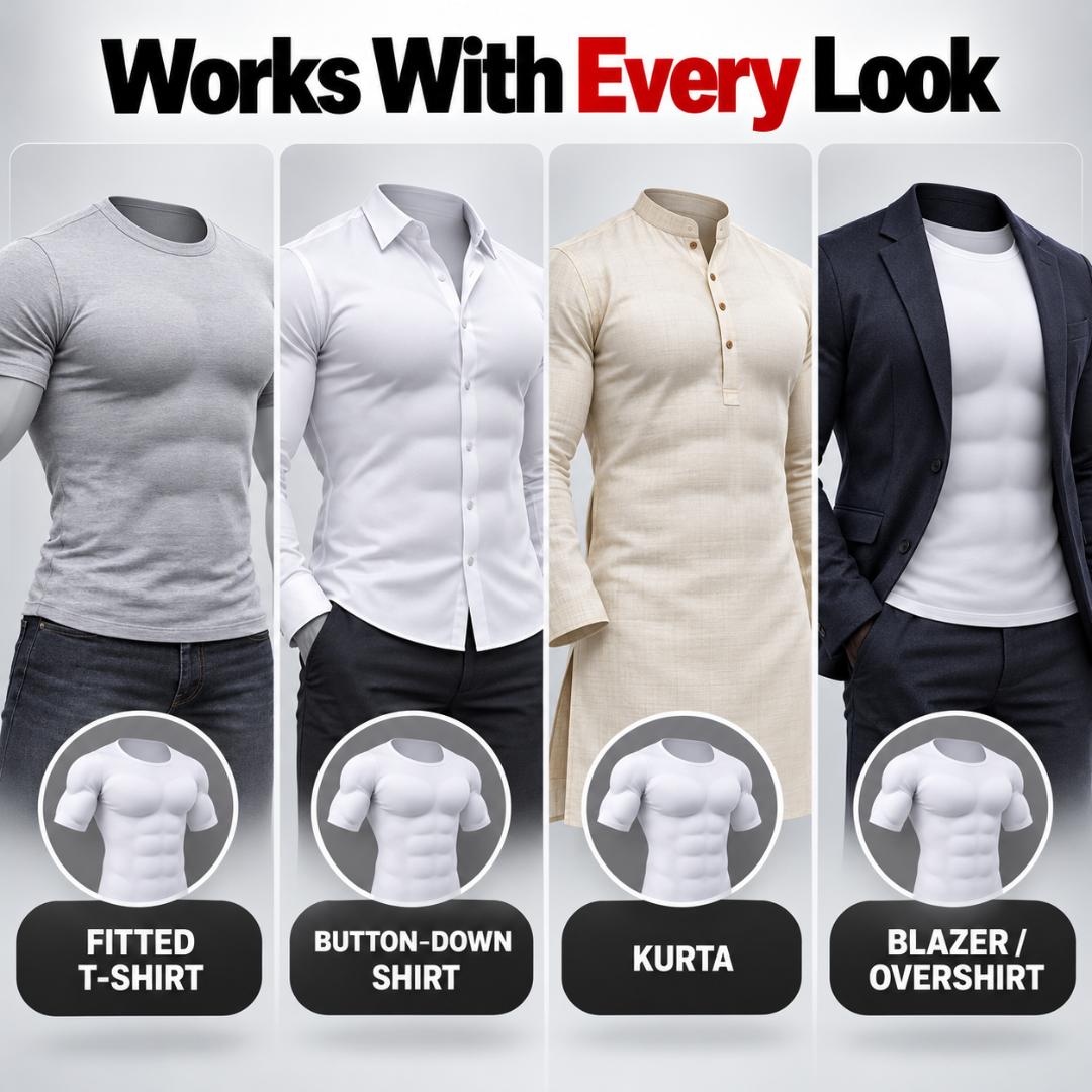 Men's Padded Muscle Shirt – Instant 3D Chest, Abs & Arm Definition, Built-in Foam Padding Body Shaper for a Flatter Midsection