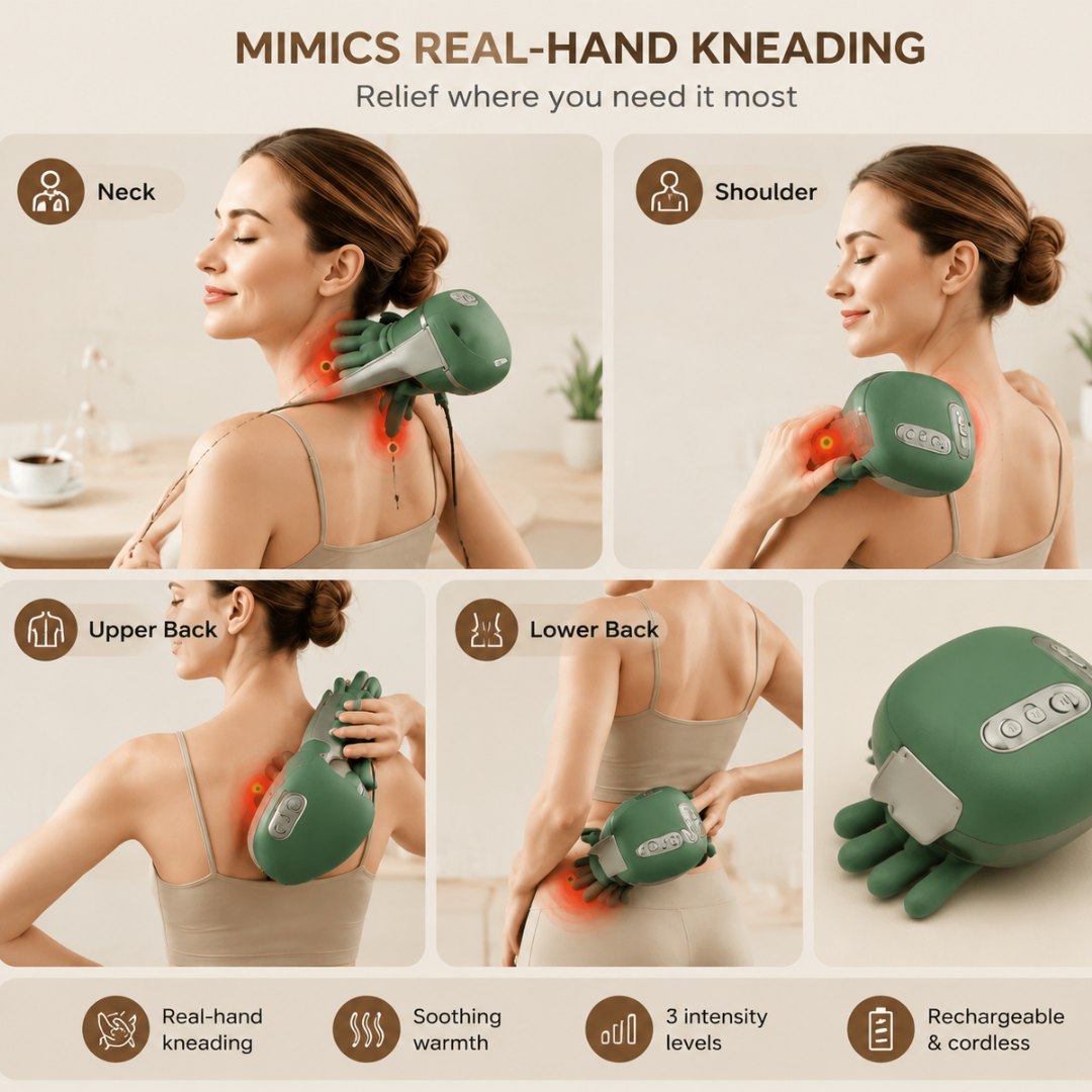 SHAPE X Bionic Heated Massager – Neck & Shoulder Massage Pillow – Real-Hand Kneading, Soothing Heat (40-45°C), 3 Modes – Cordless, Rechargeable, Lightweight – Relieves Stiffness, Tension & Fatigue