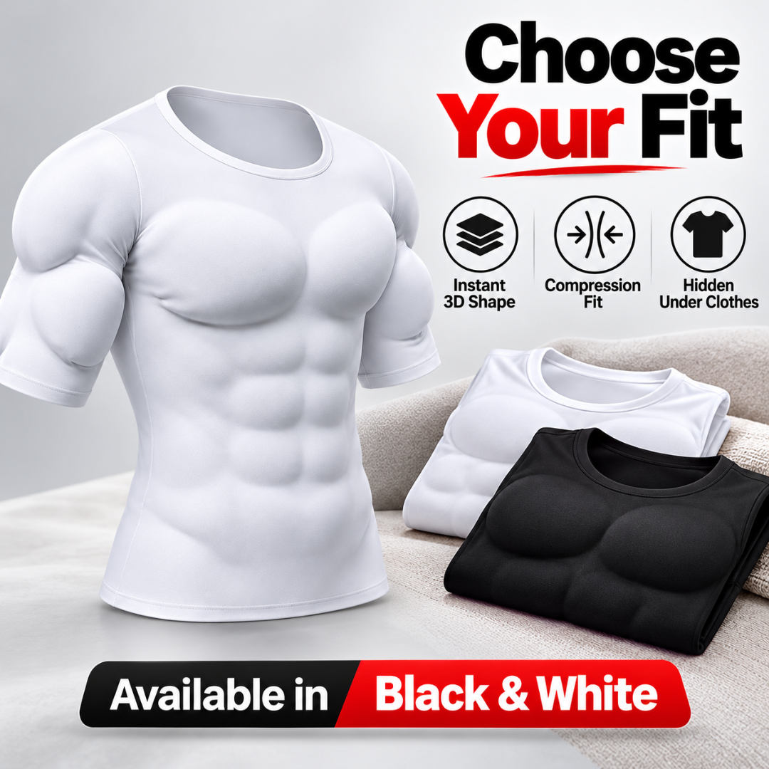 Men's Padded Muscle Shirt – Instant 3D Chest, Abs & Arm Definition, Built-in Foam Padding Body Shaper for a Flatter Midsection