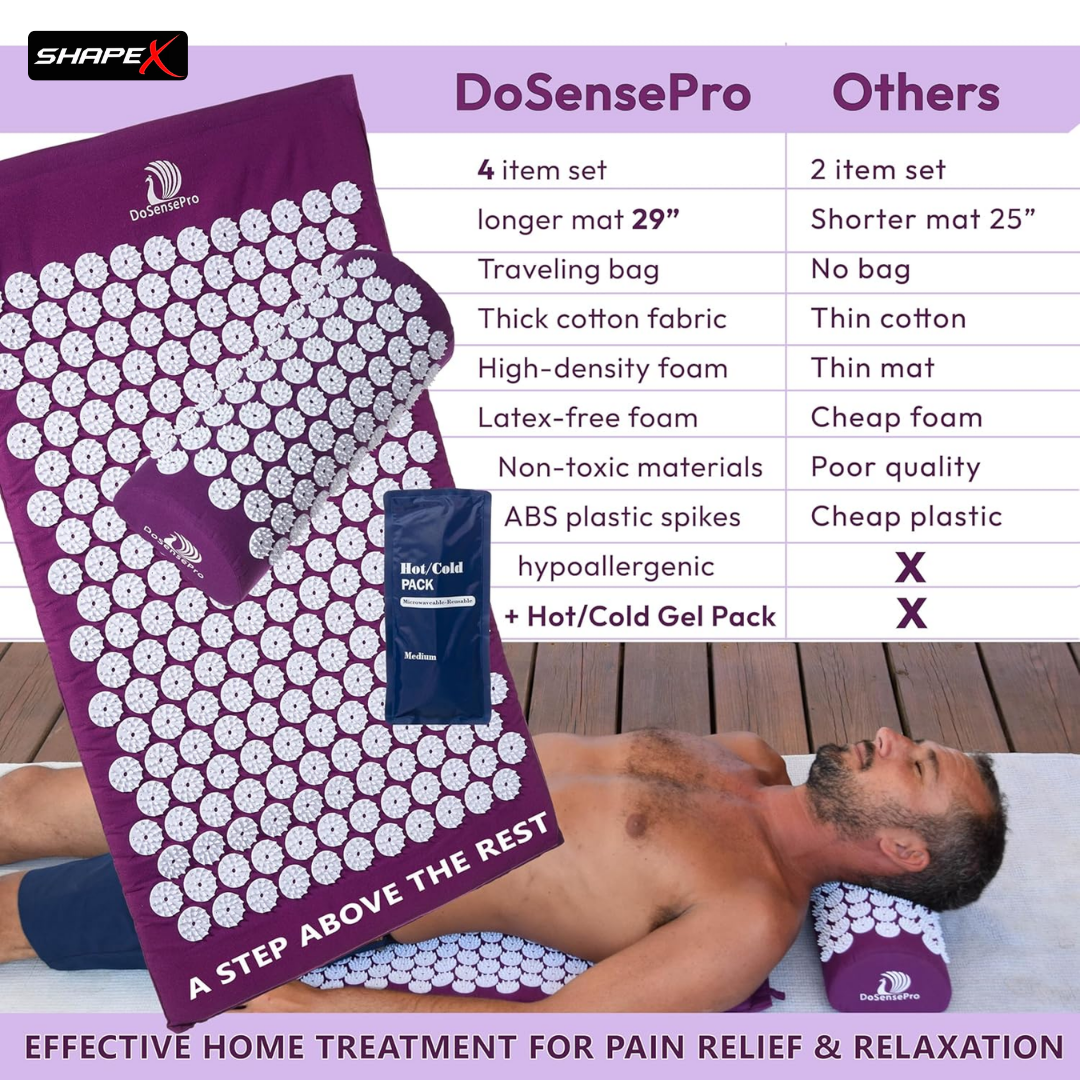 SHAPE X Acupressure Mat & Pillow Set – Relieve Back & Neck Pain, Reduce Stress, Improve Sleep – 10,692 Therapeutic Spikes