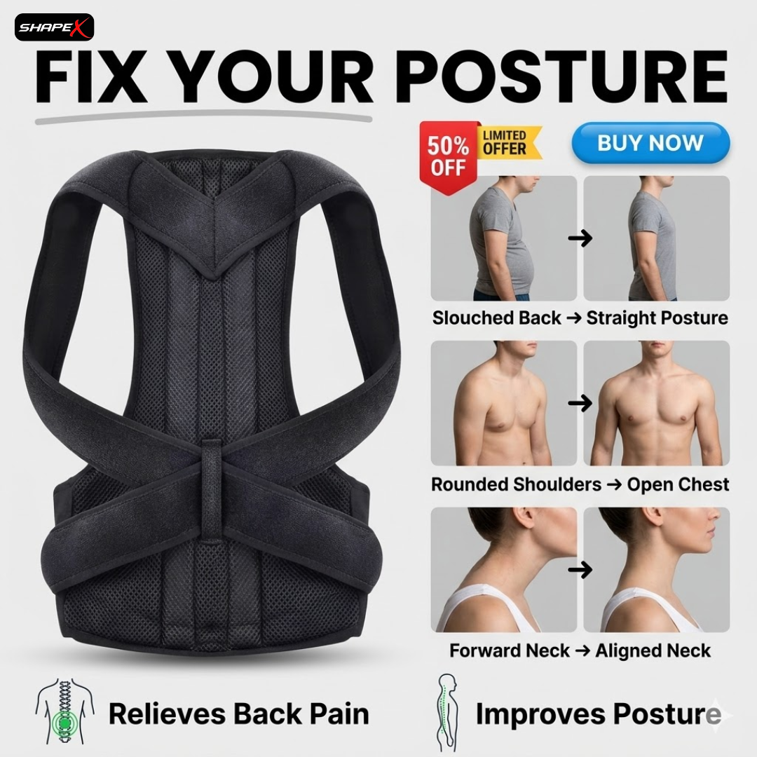 SHAPE X Posture Corrector – Relieve Back & Neck Pain, Align Spine, Improve Posture in 3 Weeks