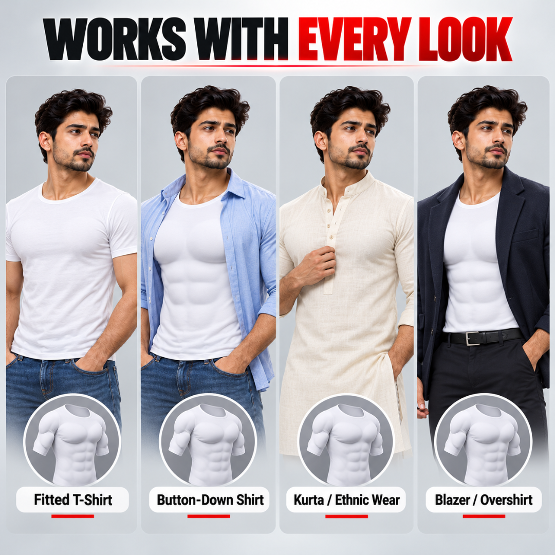 Men's Padded Muscle Shirt – Instant 3D Chest, Abs & Arm Definition, Built-in Foam Padding Body Shaper for a Flatter Midsection