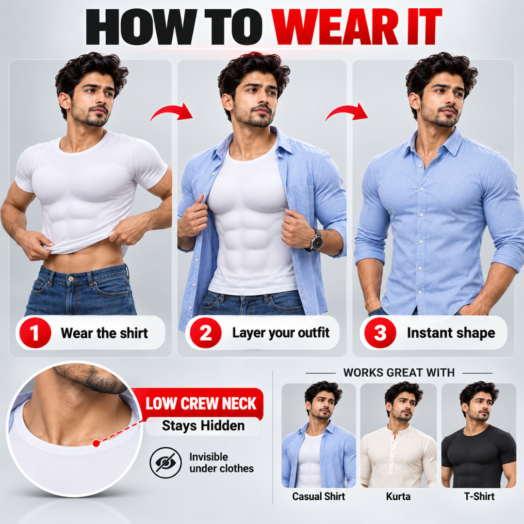 Men's Padded Muscle Shirt – Instant 3D Chest, Abs & Arm Definition, Built-in Foam Padding Body Shaper for a Flatter Midsection