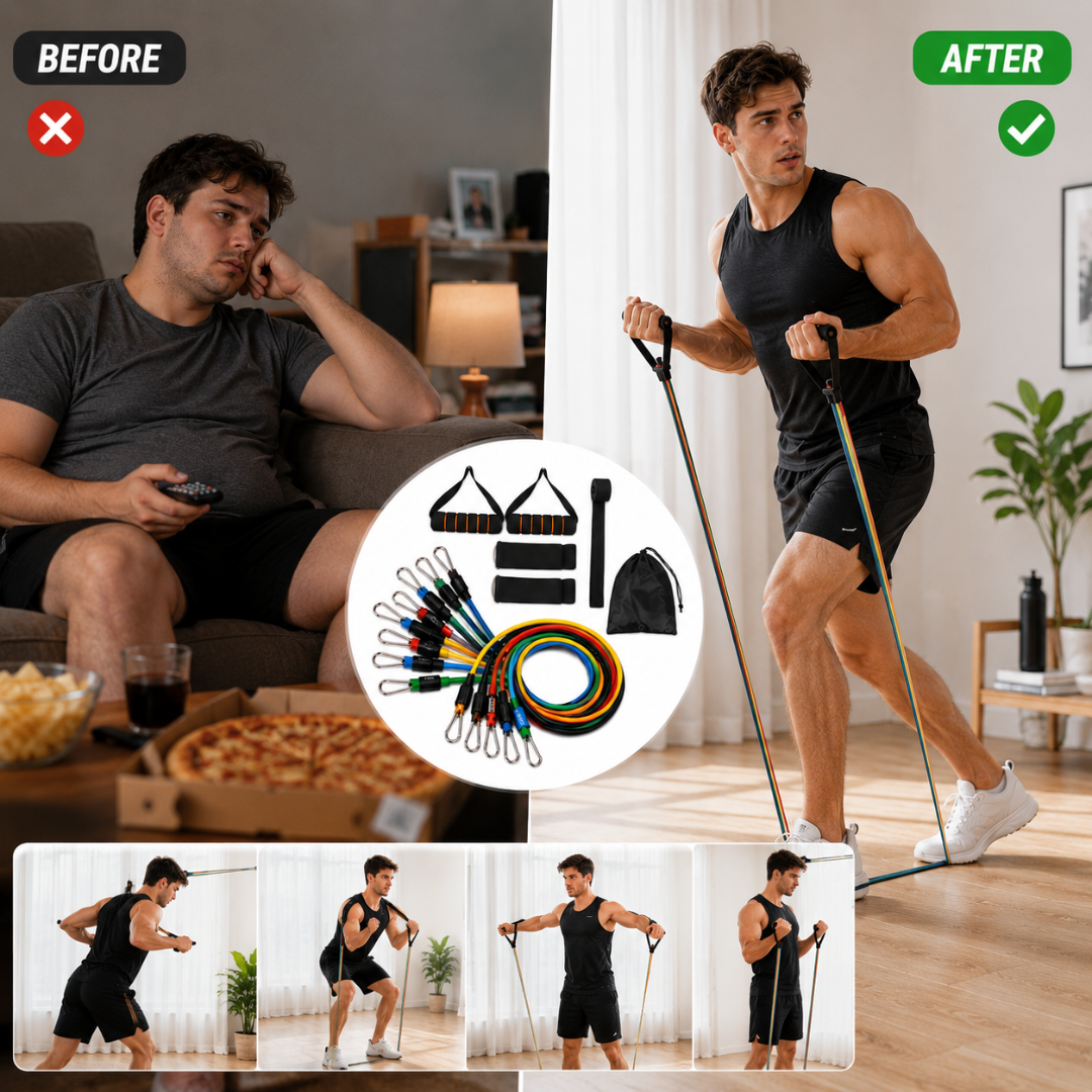 11 Pcs Complete Resistance Bands Set – Full Body Training Kit – Build Muscle, Burn Calories & Train Anywhere - Includes Bands, Foam Handles, Ankle Straps, Door Anchor & Carry Bag – For Home Gym, Travel & All Fitness Levels