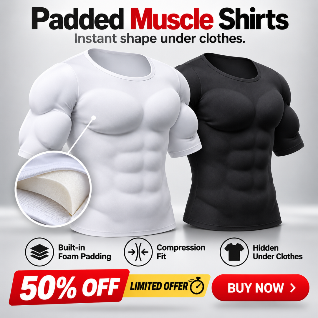 Men's Padded Muscle Shirt – Instant 3D Chest, Abs & Arm Definition, Built-in Foam Padding Body Shaper for a Flatter Midsection