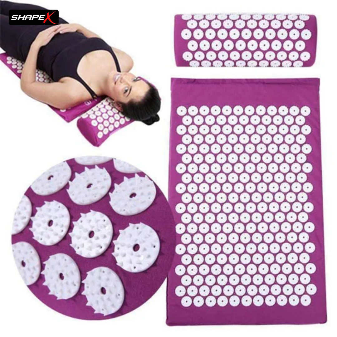 SHAPE X Acupressure Mat & Pillow Set – Relieve Back & Neck Pain, Reduce Stress, Improve Sleep – 10,692 Therapeutic Spikes