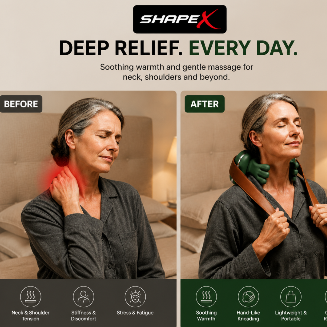 SHAPE X Bionic Heated Massager – Neck & Shoulder Massage Pillow – Real-Hand Kneading, Soothing Heat (40-45°C), 3 Modes – Cordless, Rechargeable, Lightweight – Relieves Stiffness, Tension & Fatigue