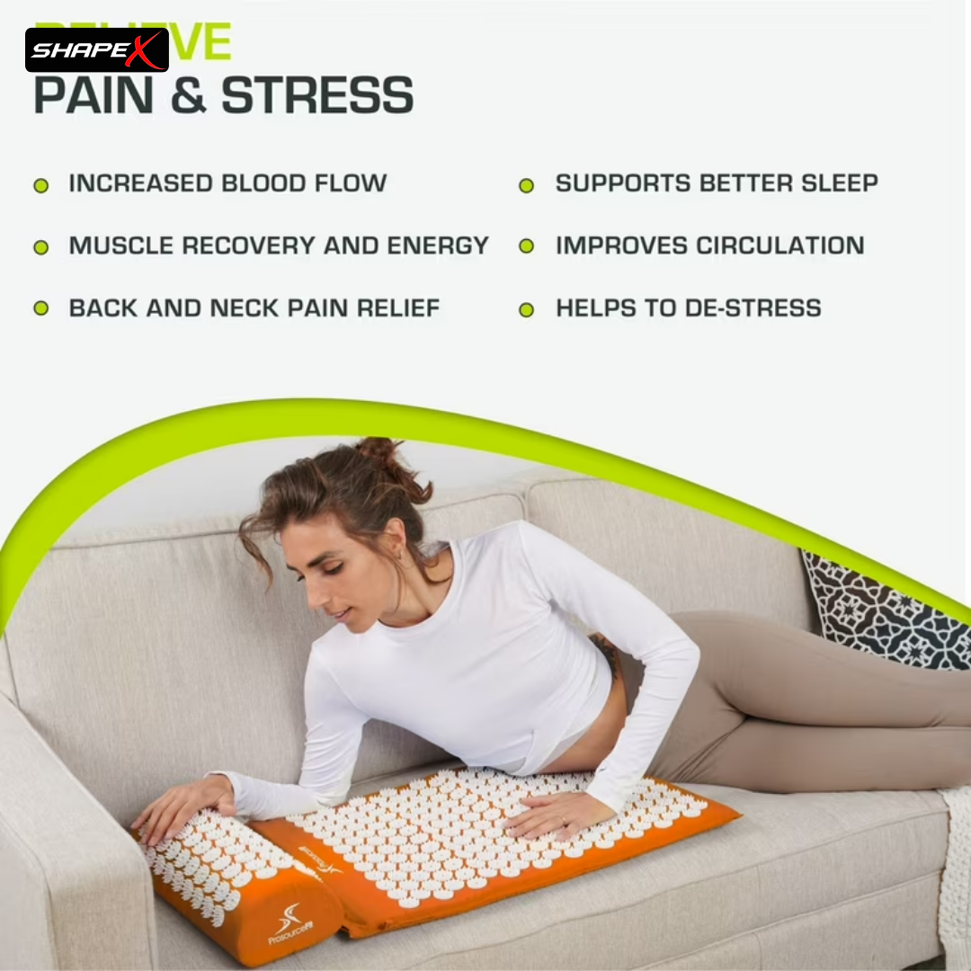 SHAPE X Acupressure Mat & Pillow Set – Relieve Back & Neck Pain, Reduce Stress, Improve Sleep – 10,692 Therapeutic Spikes