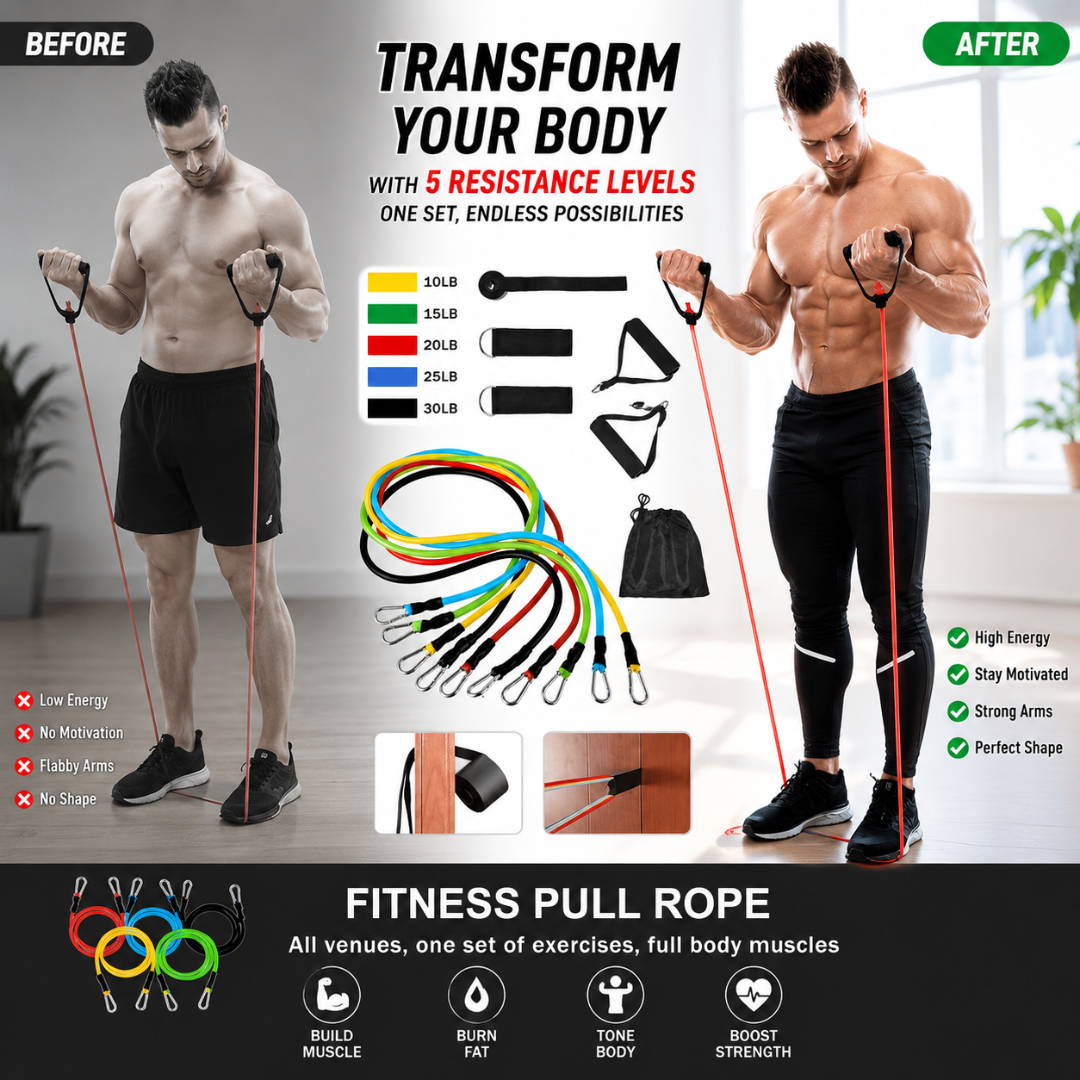 11 Pcs Complete Resistance Bands Set – Full Body Training Kit – Build Muscle, Burn Calories & Train Anywhere - Includes Bands, Foam Handles, Ankle Straps, Door Anchor & Carry Bag – For Home Gym, Travel & All Fitness Levels