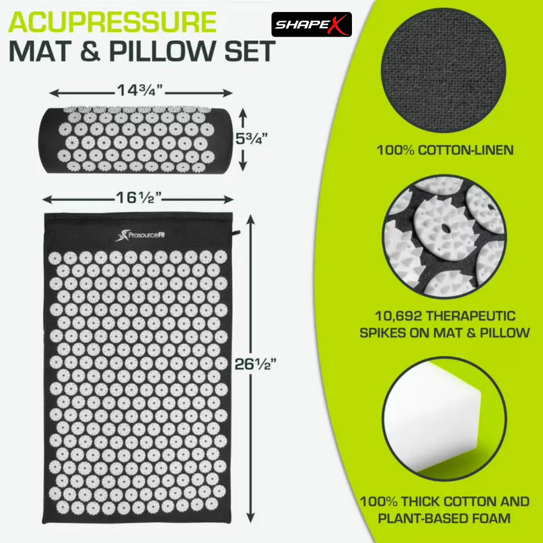 SHAPE X Acupressure Mat & Pillow Set – Relieve Back & Neck Pain, Reduce Stress, Improve Sleep – 10,692 Therapeutic Spikes