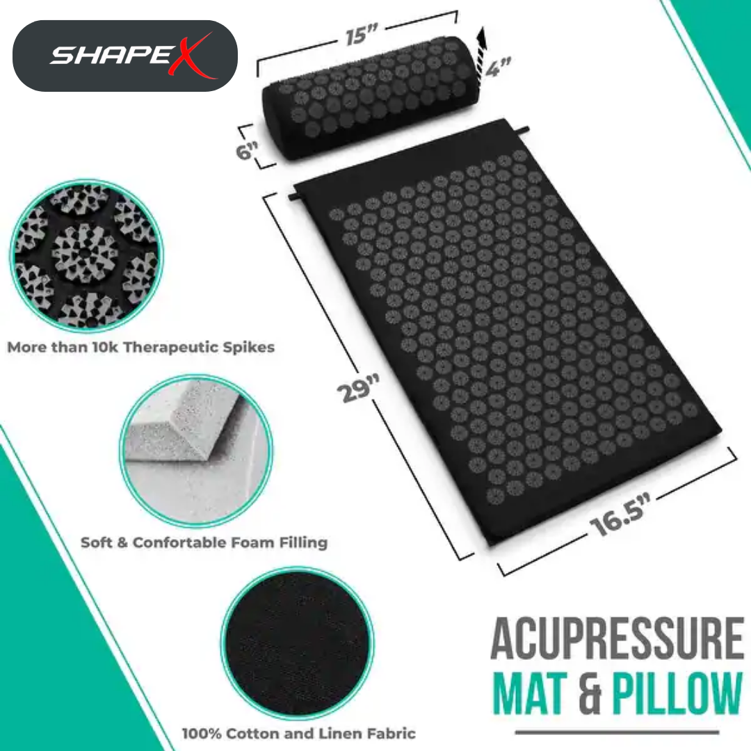 SHAPE X Acupressure Mat & Pillow Set – Relieve Back & Neck Pain, Reduce Stress, Improve Sleep – 10,692 Therapeutic Spikes