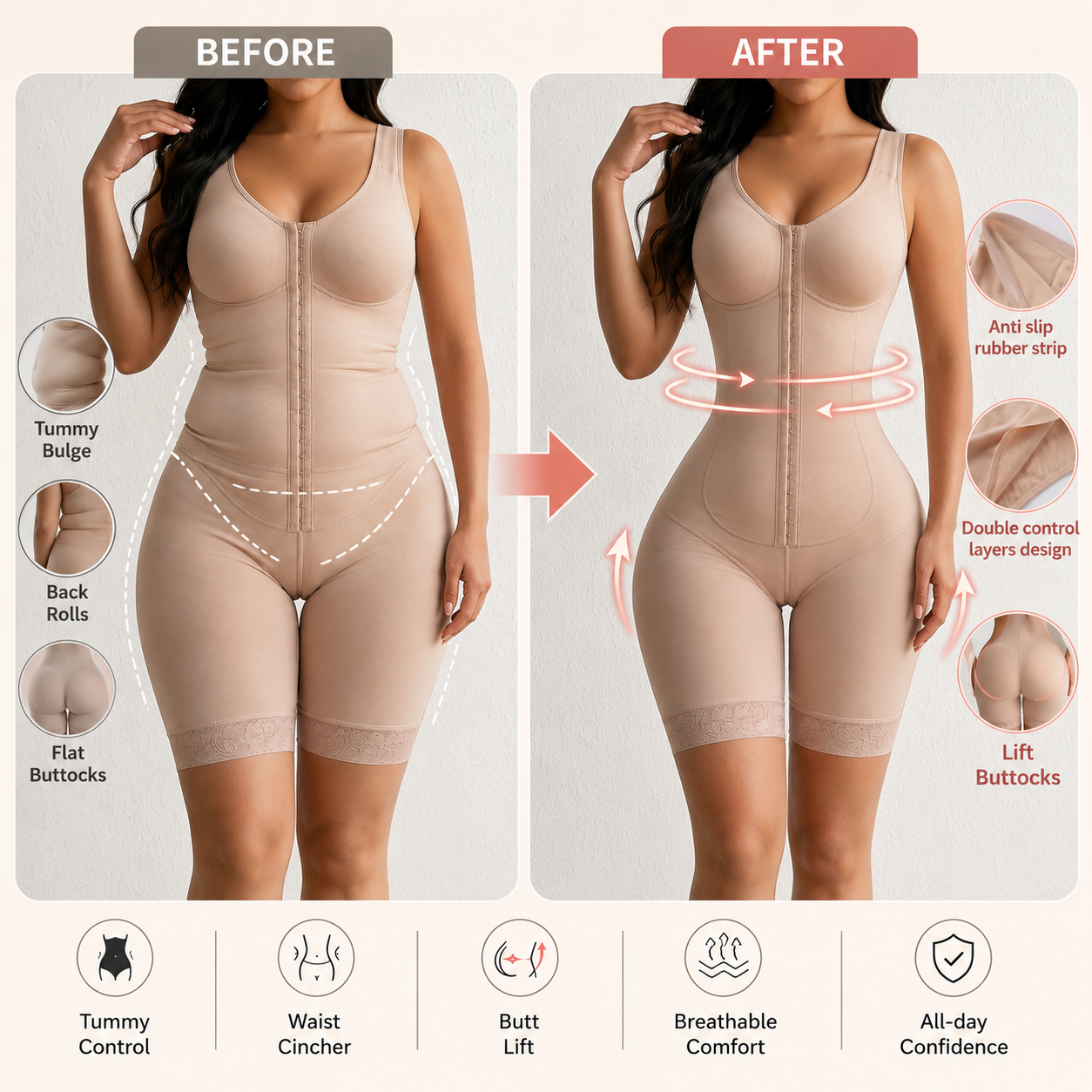 SHAPE X Full Body Shaper – 360° Tummy Control, Butt Lift & Thigh Slimmer – Sculpt, Smooth & Support – Breathable, Anti-Slip, Double Layer Compression – Instant Silhouette Transformation – For Posture Support & All-Day Confidence